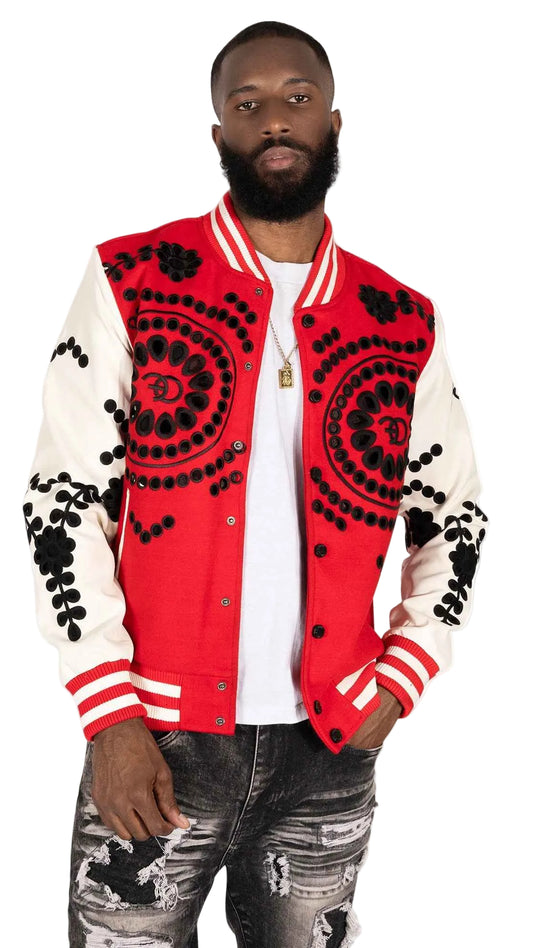 F1060 Cashay Wool Varsity Jacket - Red Outerwear Makobi Jeans USA