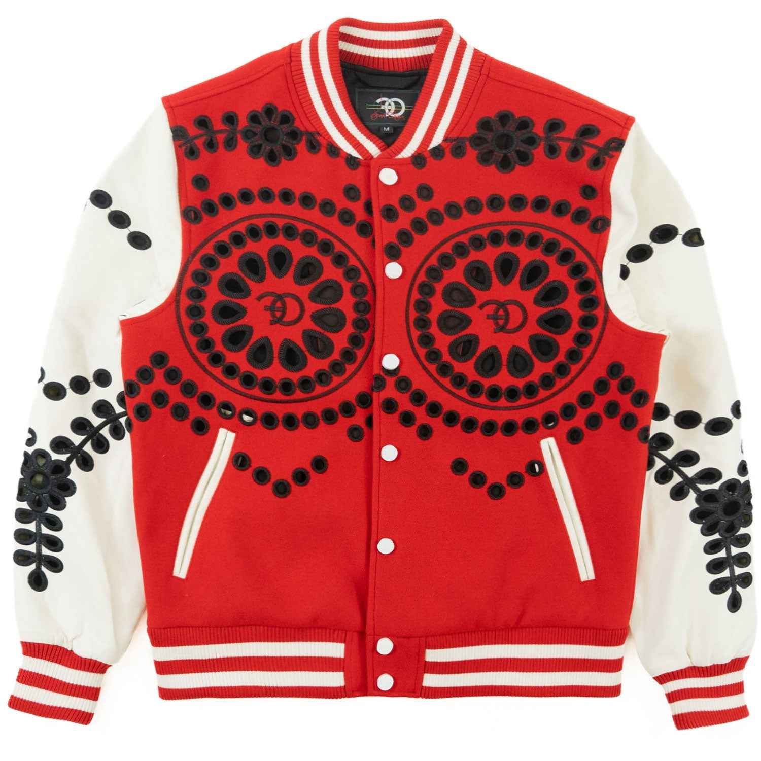 F1060 Cashay Wool Varsity Jacket - Red Outerwear Makobi Jeans USA