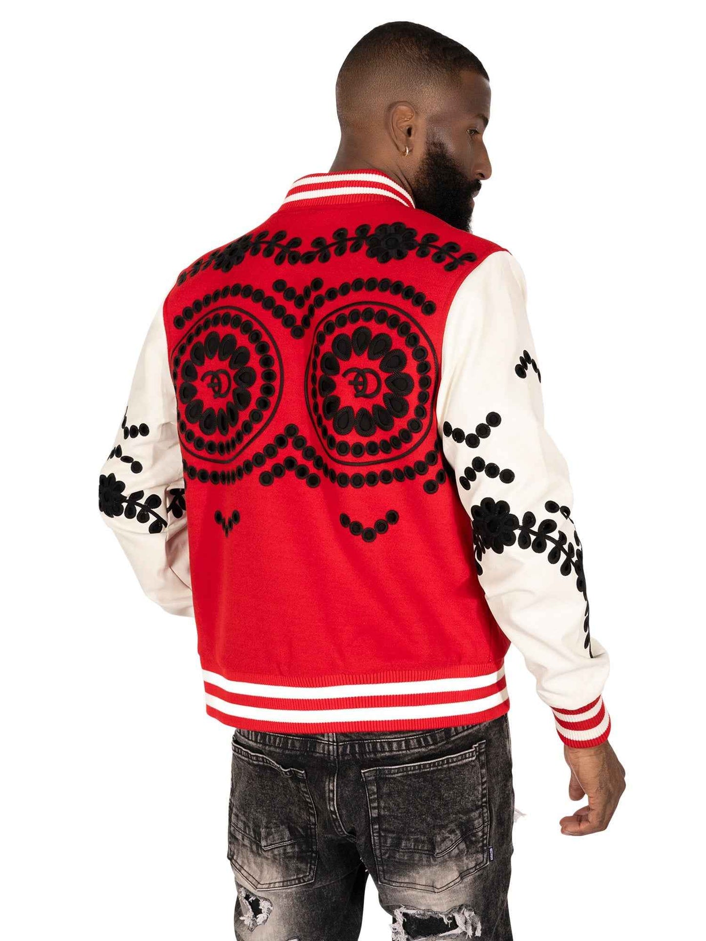 F1060 Cashay Wool Varsity Jacket - Red Outerwear Makobi Jeans USA
