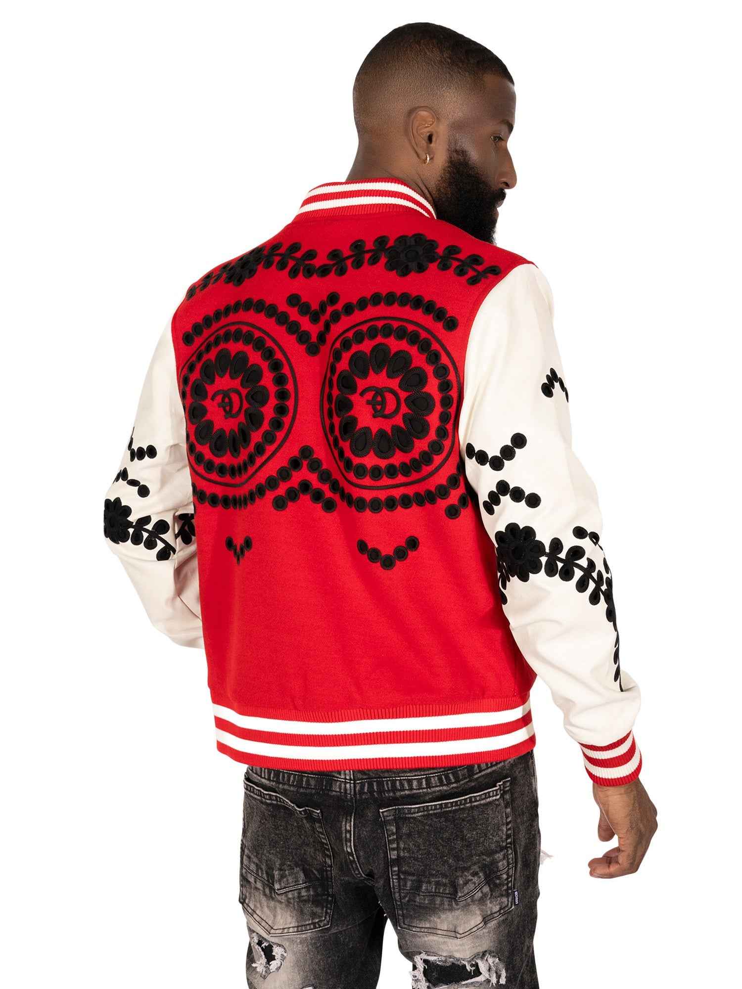F1060 Cashay Wool Varsity Jacket - Red Outerwear Makobi Jeans USA