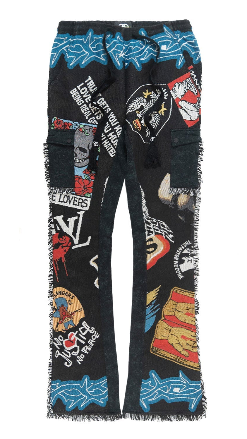 TEEK - F1755 Brave Heart Tapestry Stacked Pants - Black PANTS TEEK MJ S BLACK