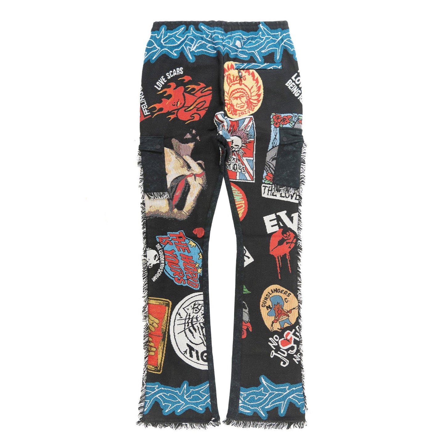 TEEK - F1755 Brave Heart Tapestry Stacked Pants - Black PANTS TEEK MJ
