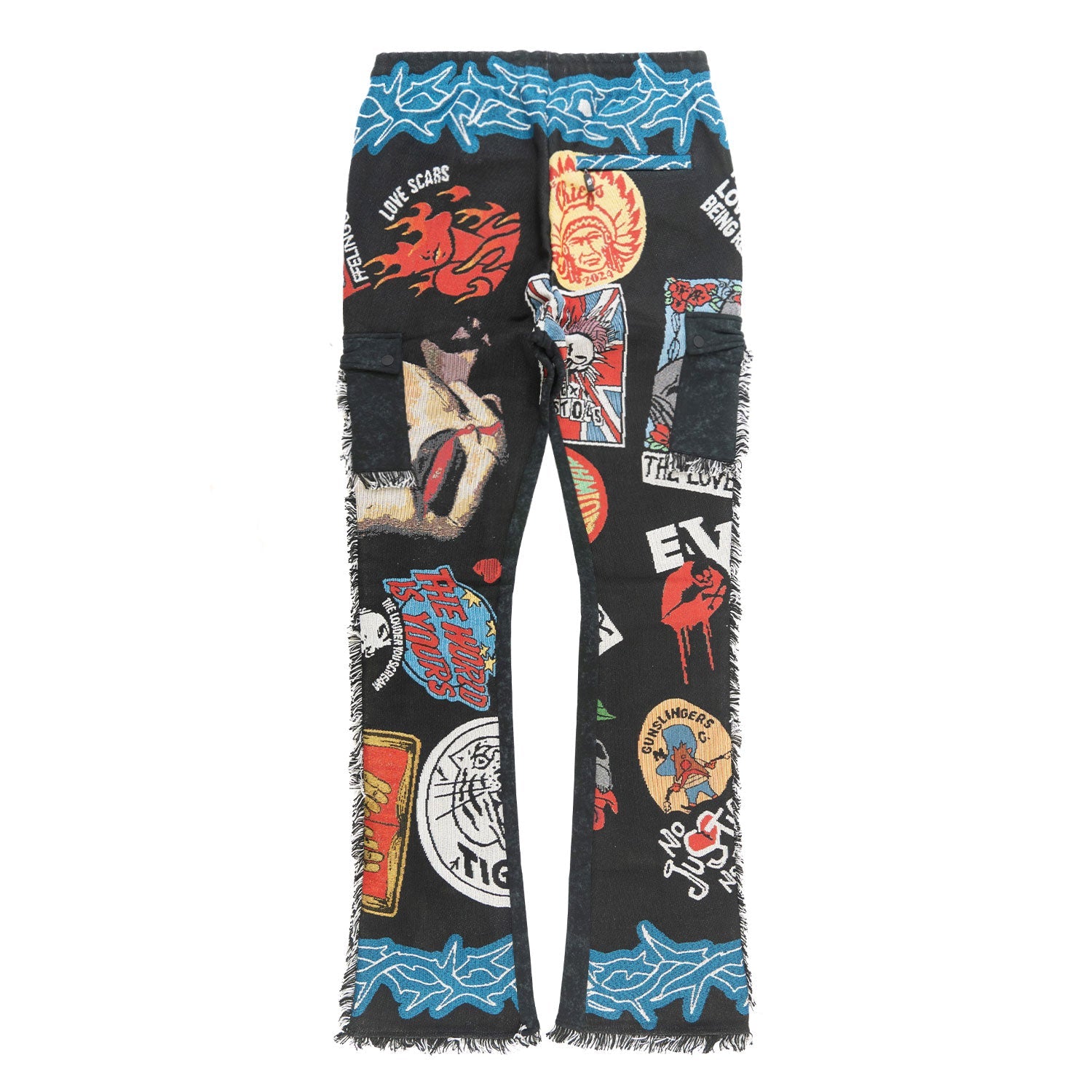 TEEK - F1755 Brave Heart Tapestry Stacked Pants - Black PANTS TEEK MJ