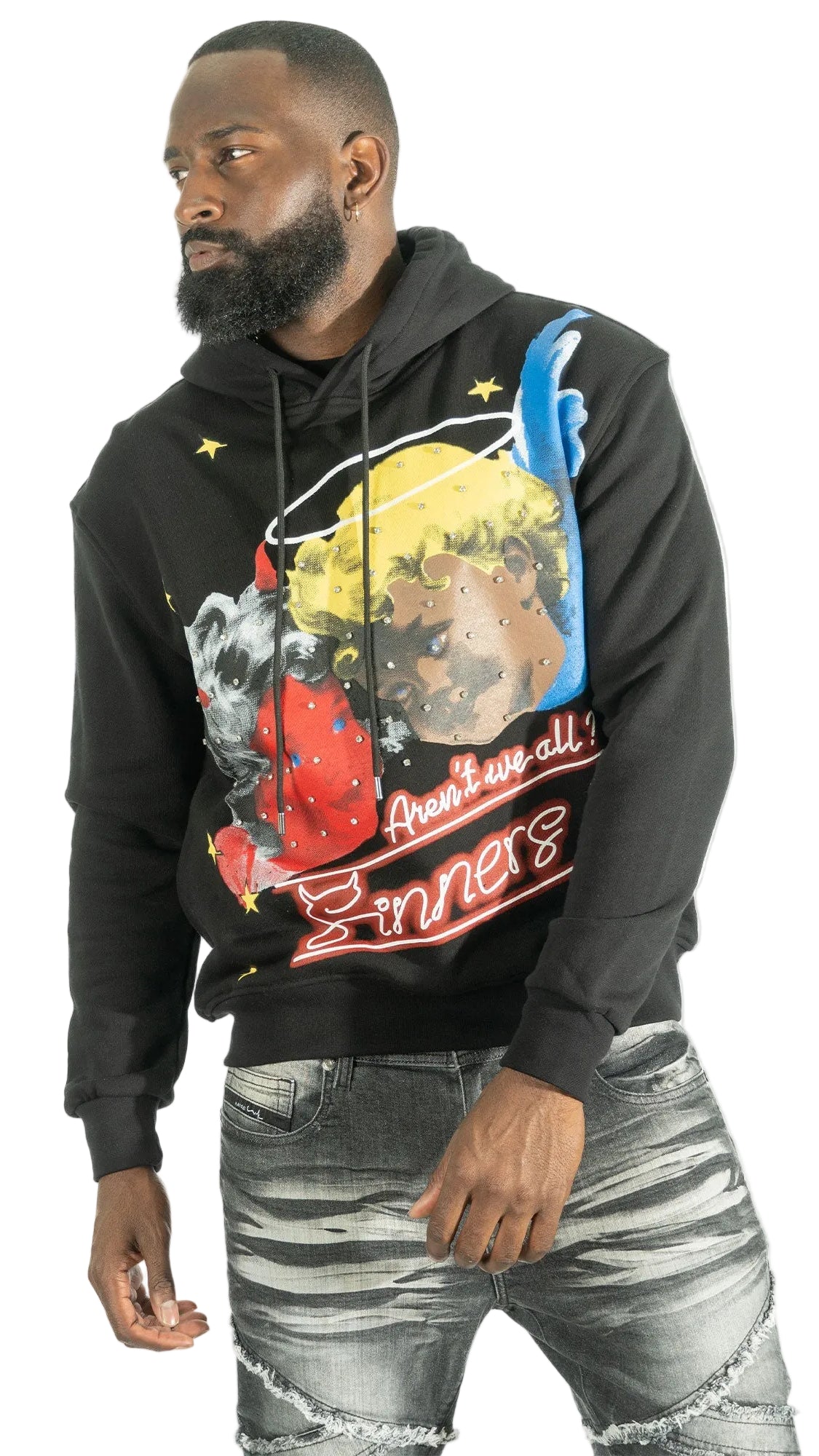 TEEK - Fleece Hoodie | F4173 Sinners Over Size - Black TOPS TEEK MJ