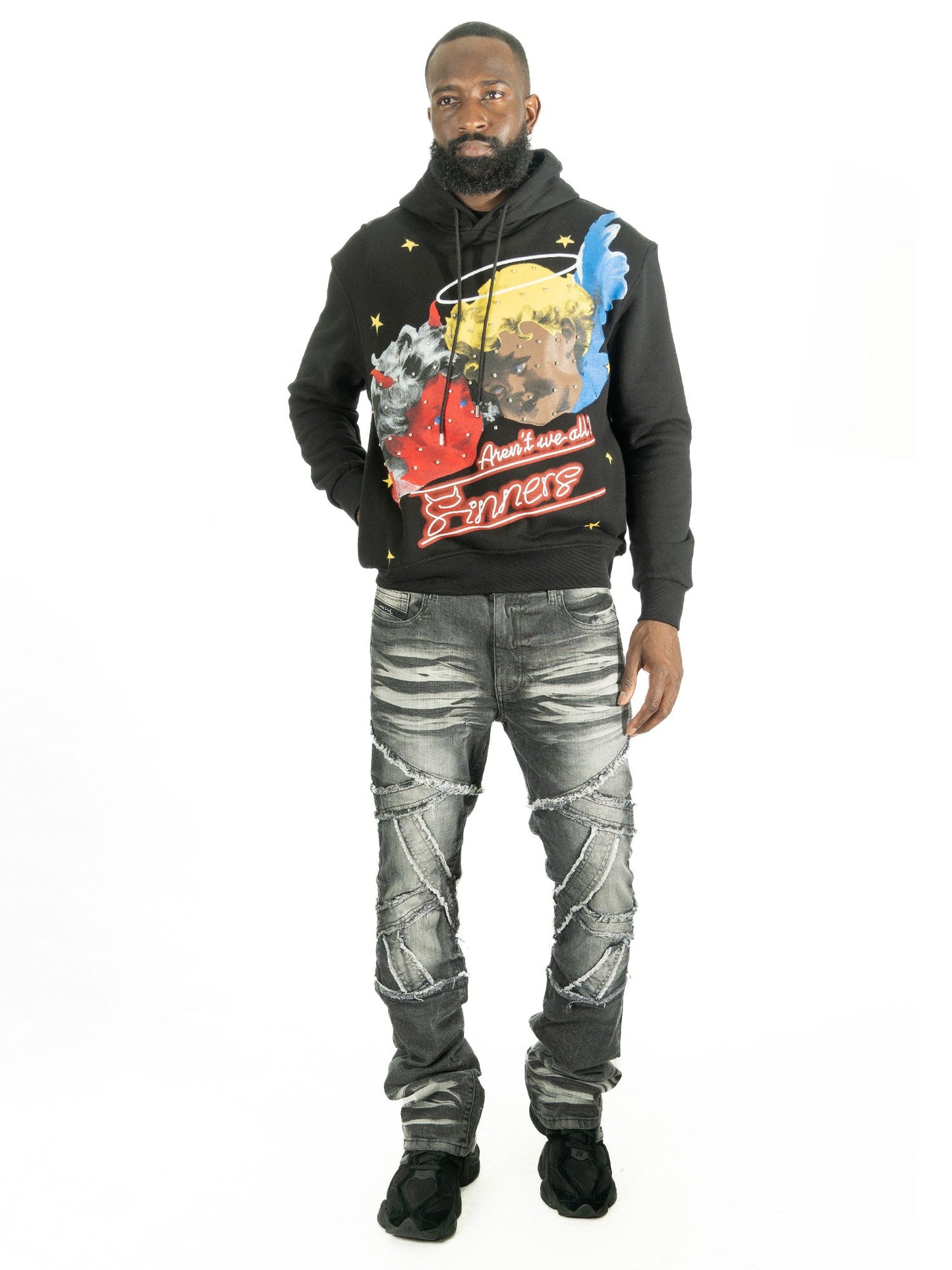 TEEK - Fleece Hoodie | F4173 Sinners Over Size - Black TOPS TEEK MJ