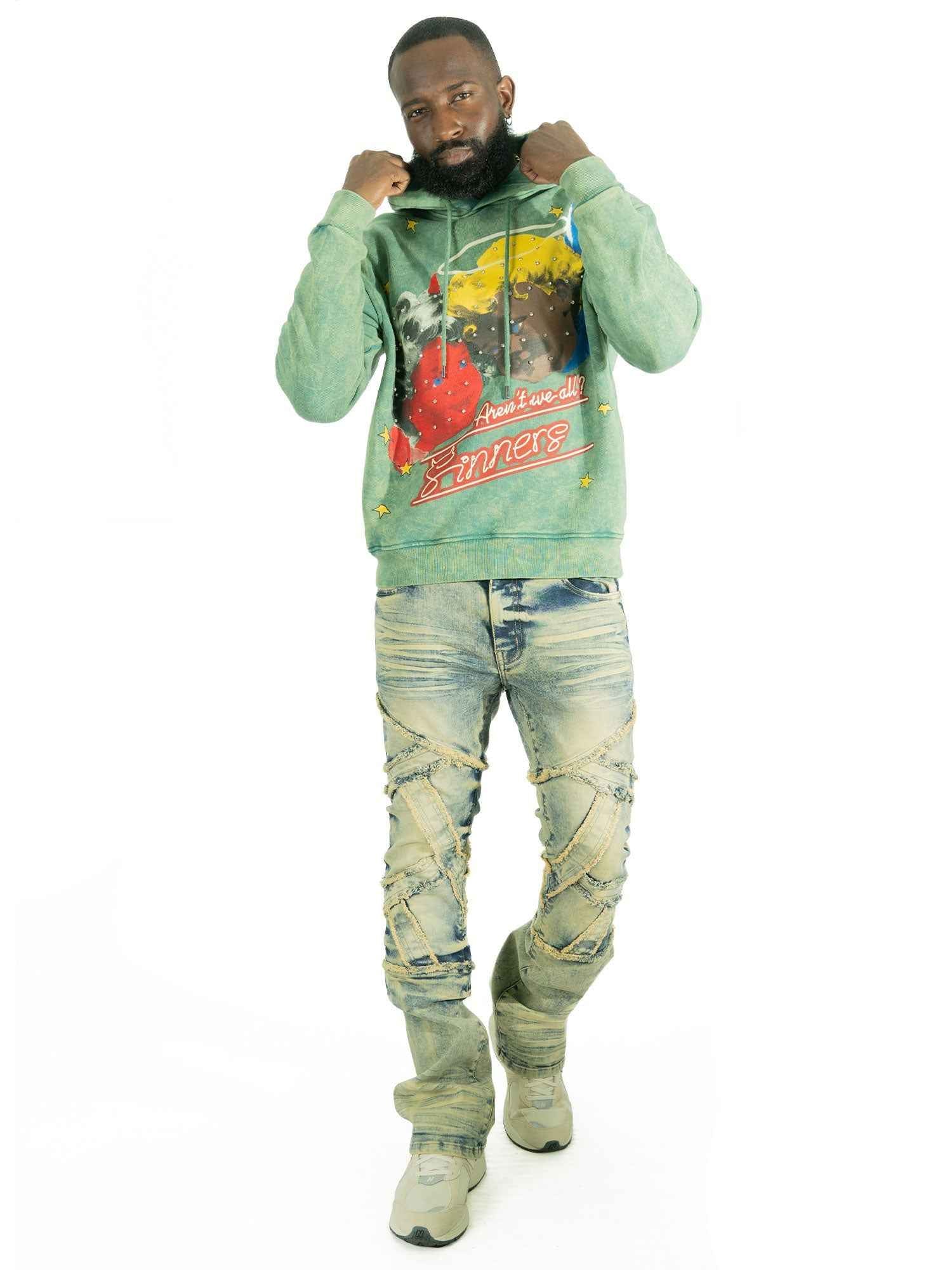 TEEK - Fleece Hoodie | F4173 Sinners Over Size - Green TOPS TEEK MJ