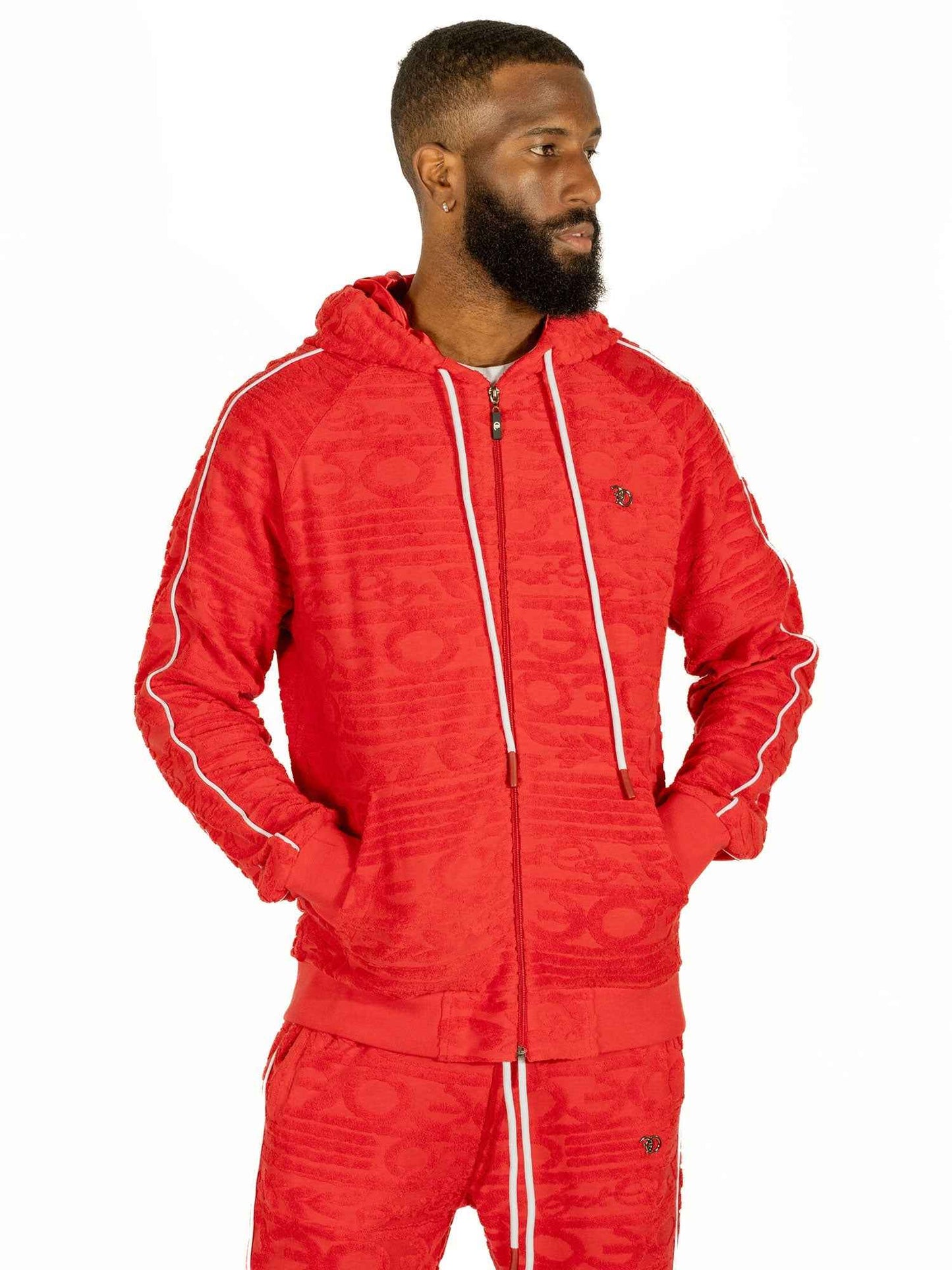 F4378 Baroque Burn Out Terry Set - Red Outfit Sets Makobi Jeans USA