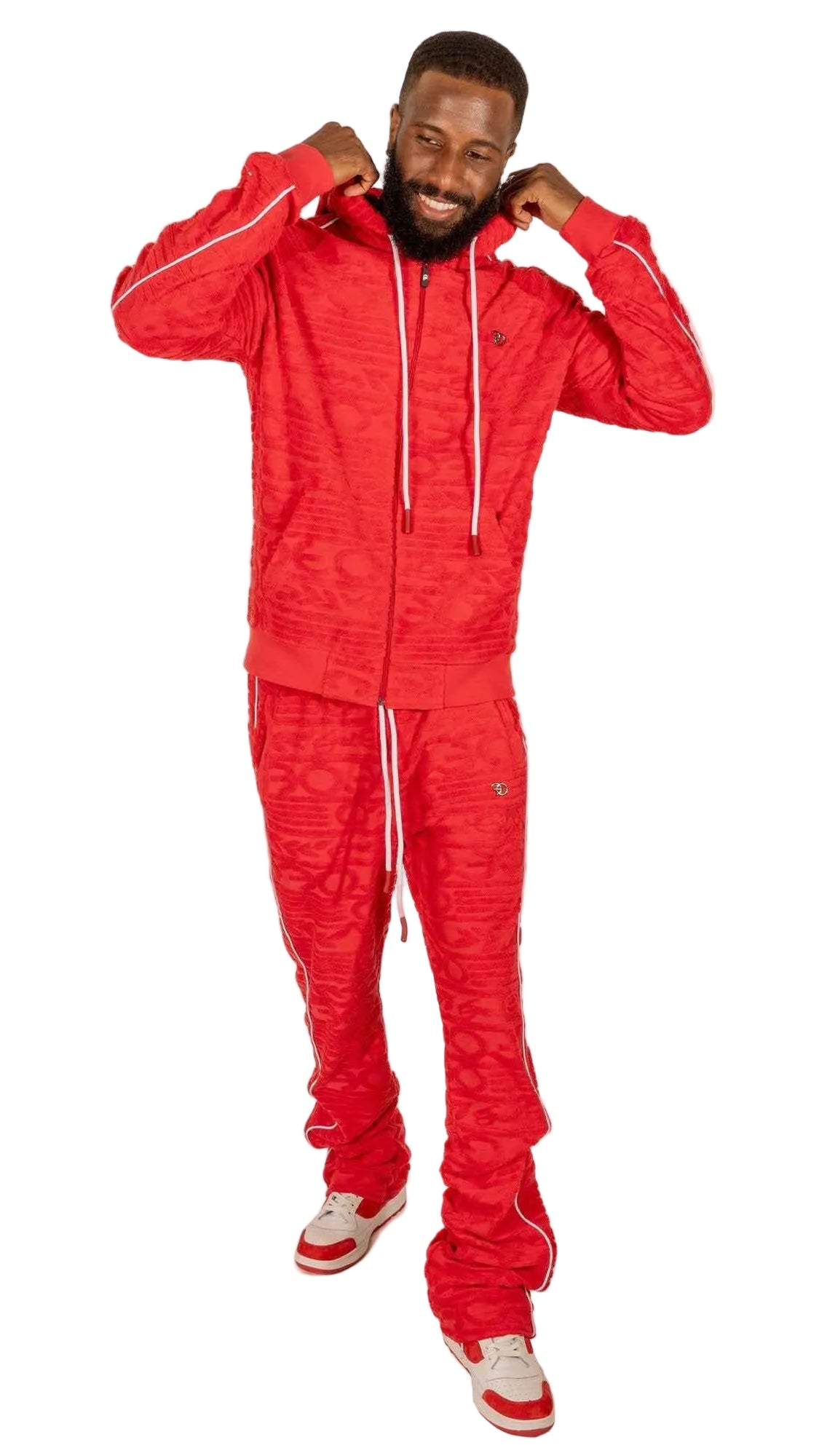 F4378 Baroque Burn Out Terry Set - Red Outfit Sets Makobi Jeans USA