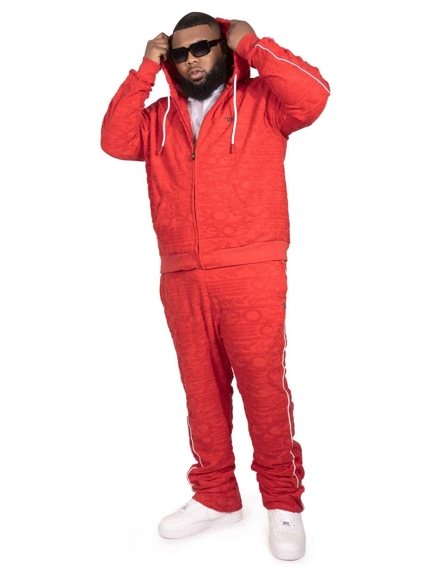 F4378 Baroque Burn Out Terry Set - Red Outfit Sets Makobi Jeans USA