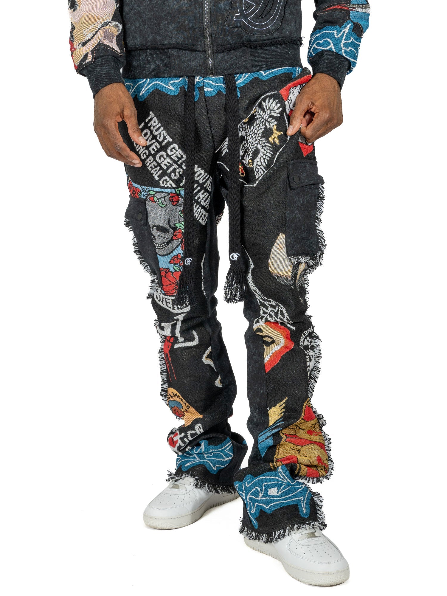 TEEK - F1755 Brave Heart Tapestry Stacked Pants - Black PANTS TEEK MJ