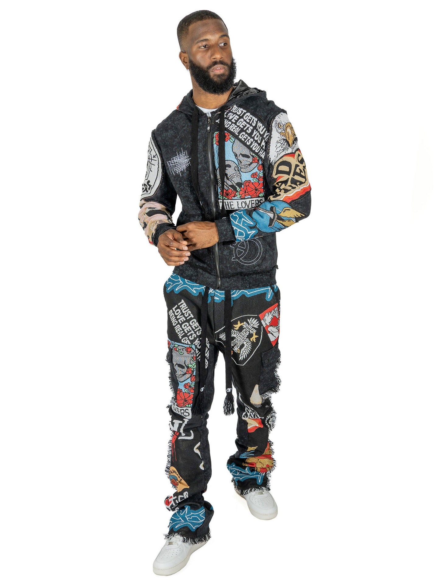 TEEK - F1755 Brave Heart Tapestry Stacked Pants - Black PANTS TEEK MJ