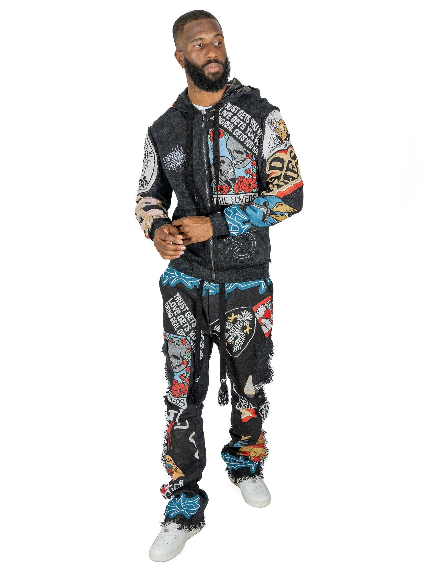 TEEK - F1755 Brave Heart Tapestry Stacked Pants - Black PANTS TEEK MJ