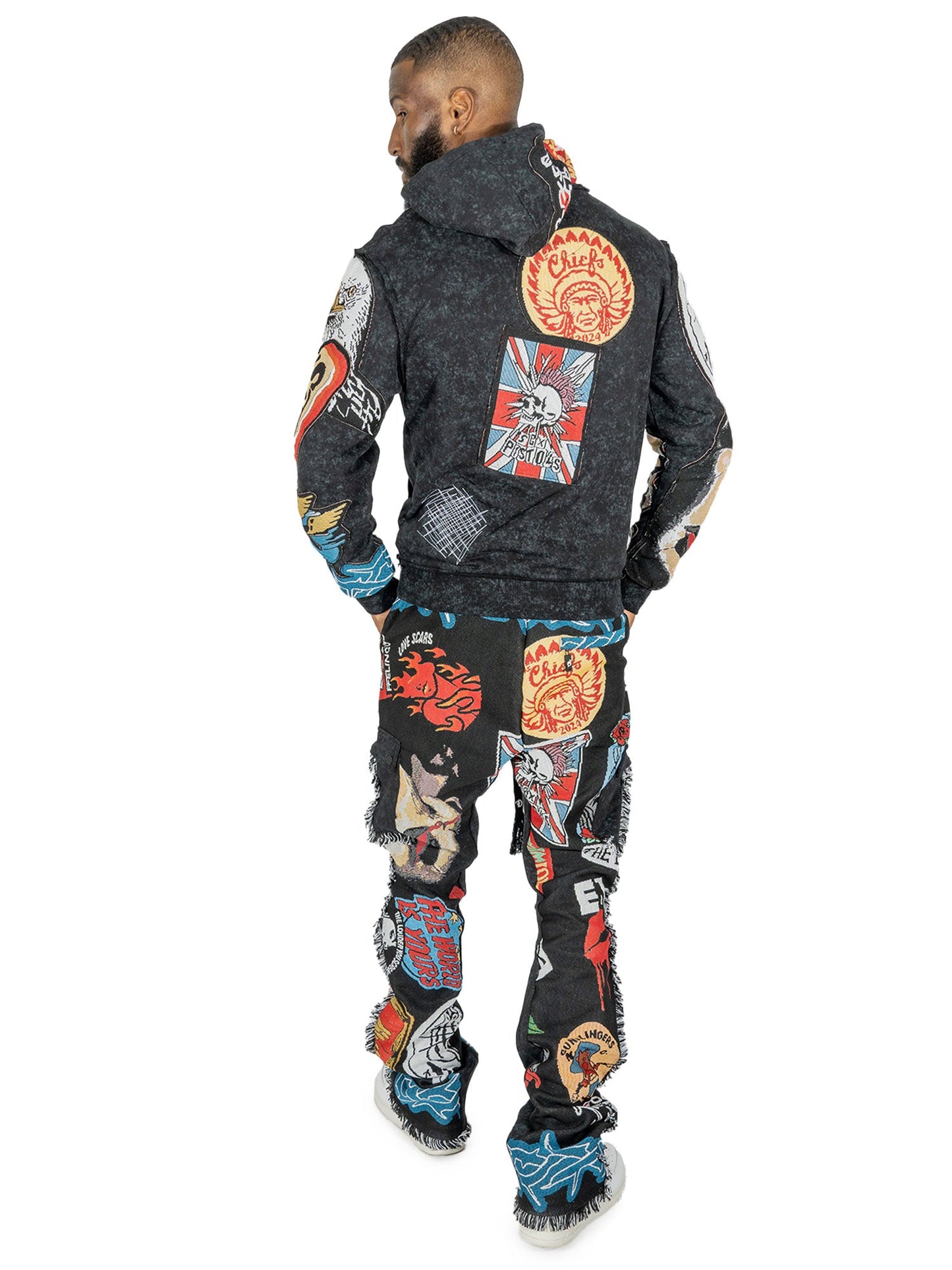 TEEK - F1755 Brave Heart Tapestry Stacked Pants - Black PANTS TEEK MJ