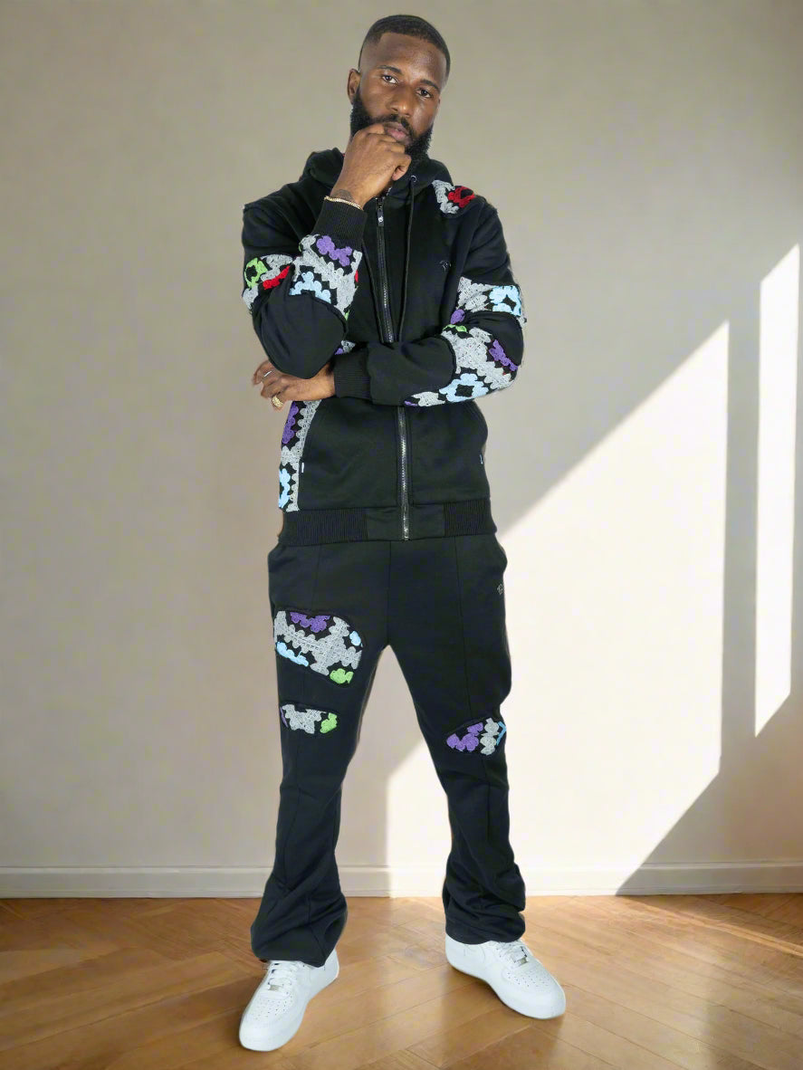 TEEK - F5709 Castello Crochet Stacked Jogger Set - Black SET TEEK MJ