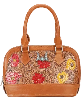 Loyalwest Suave Mini Bag PetalHide - Petal Hide Handtooled Leather And Calfskin Bag Whiskey Black & Co