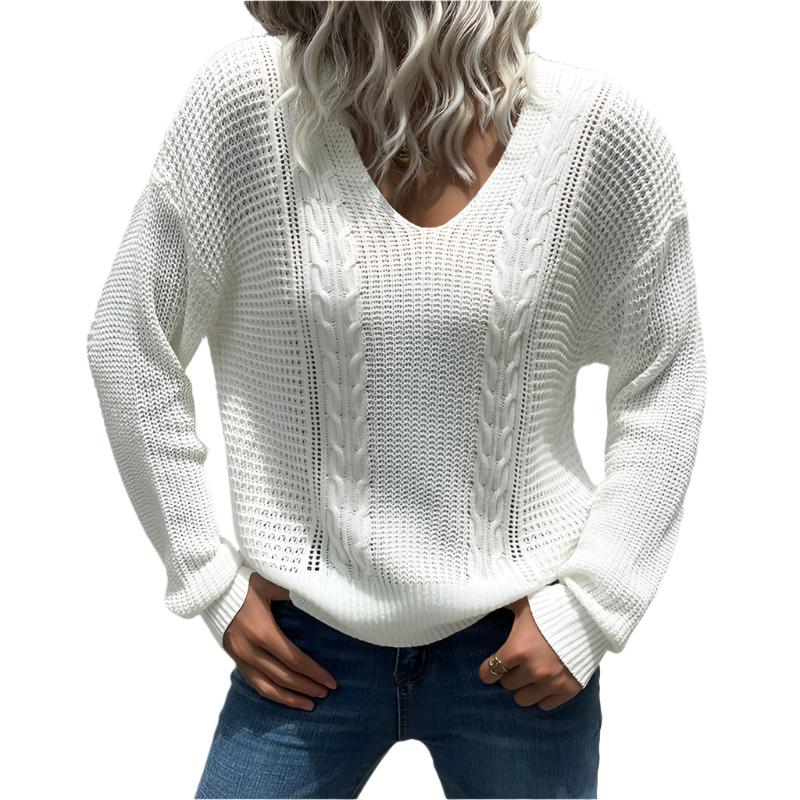 TEEK - White Long Sleeve V-Neck Twist Sweater sweater SWEATER TEEK K L  