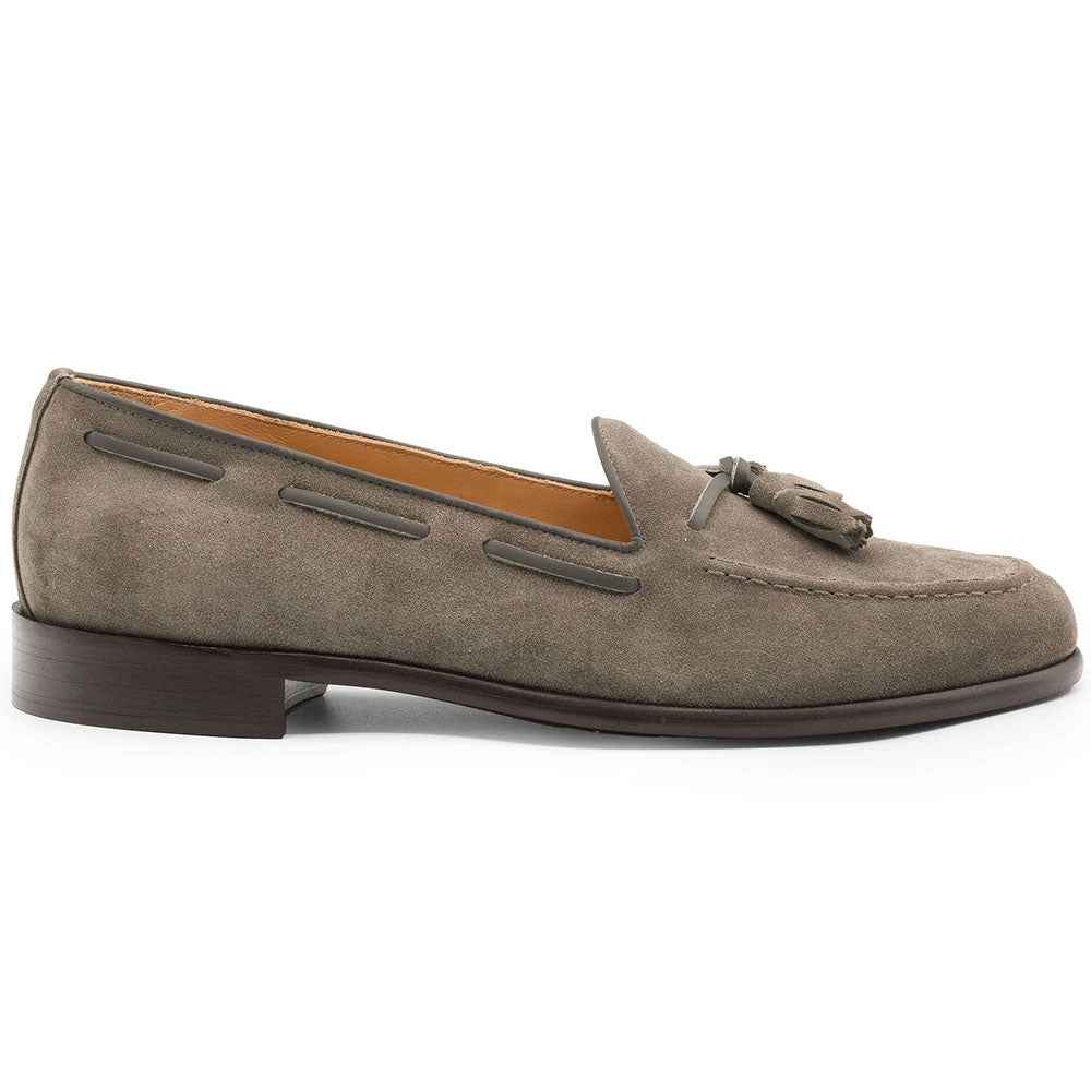 16-583-TPE FRANCO Suede Calfskin Tassel Loafer, Taupe Shop Zelli Italia