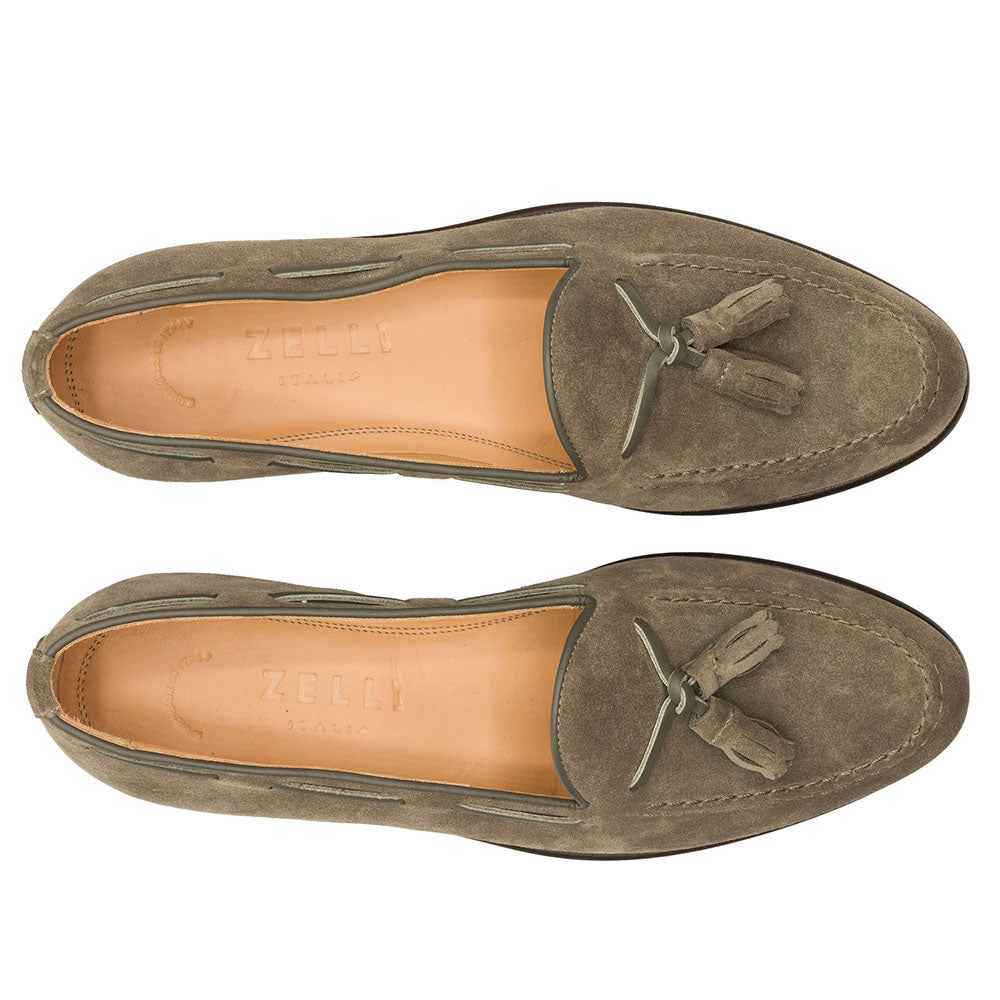 16-583-TPE FRANCO Suede Calfskin Tassel Loafer, Taupe Shop Zelli Italia