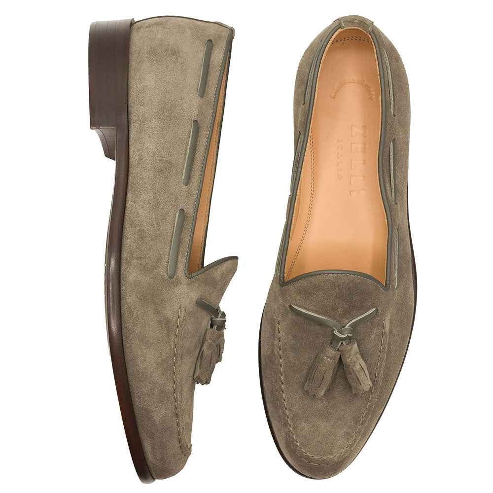 16-583-TPE FRANCO Suede Calfskin Tassel Loafer, Taupe Shop Zelli Italia