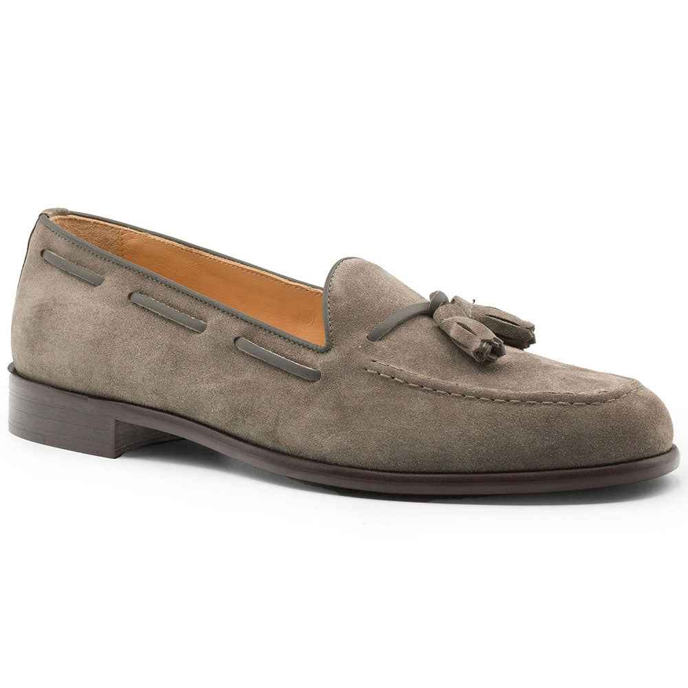 16-583-TPE FRANCO Suede Calfskin Tassel Loafer, Taupe Shop Zelli Italia