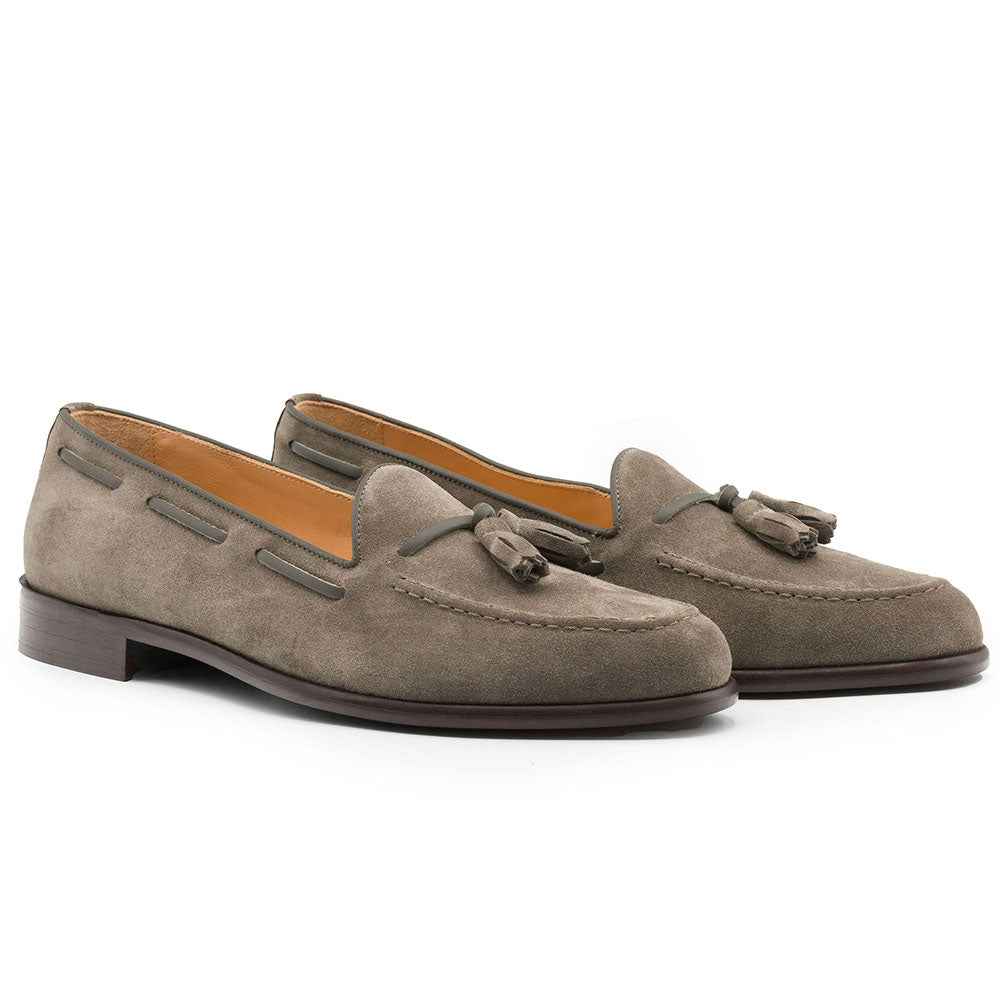 16-583-TPE FRANCO Suede Calfskin Tassel Loafer, Taupe Shop Zelli Italia