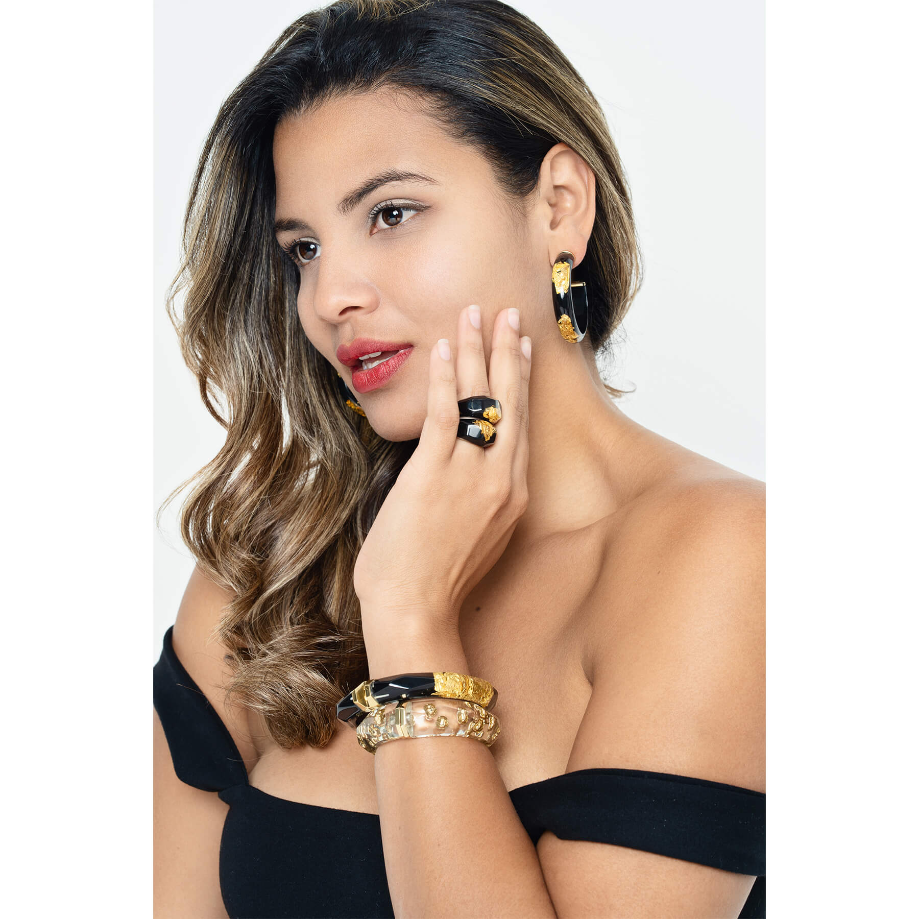 TEEK - Clear Faceted Lucite Bangle | Gold Beads JEWELRY TEEK GNH