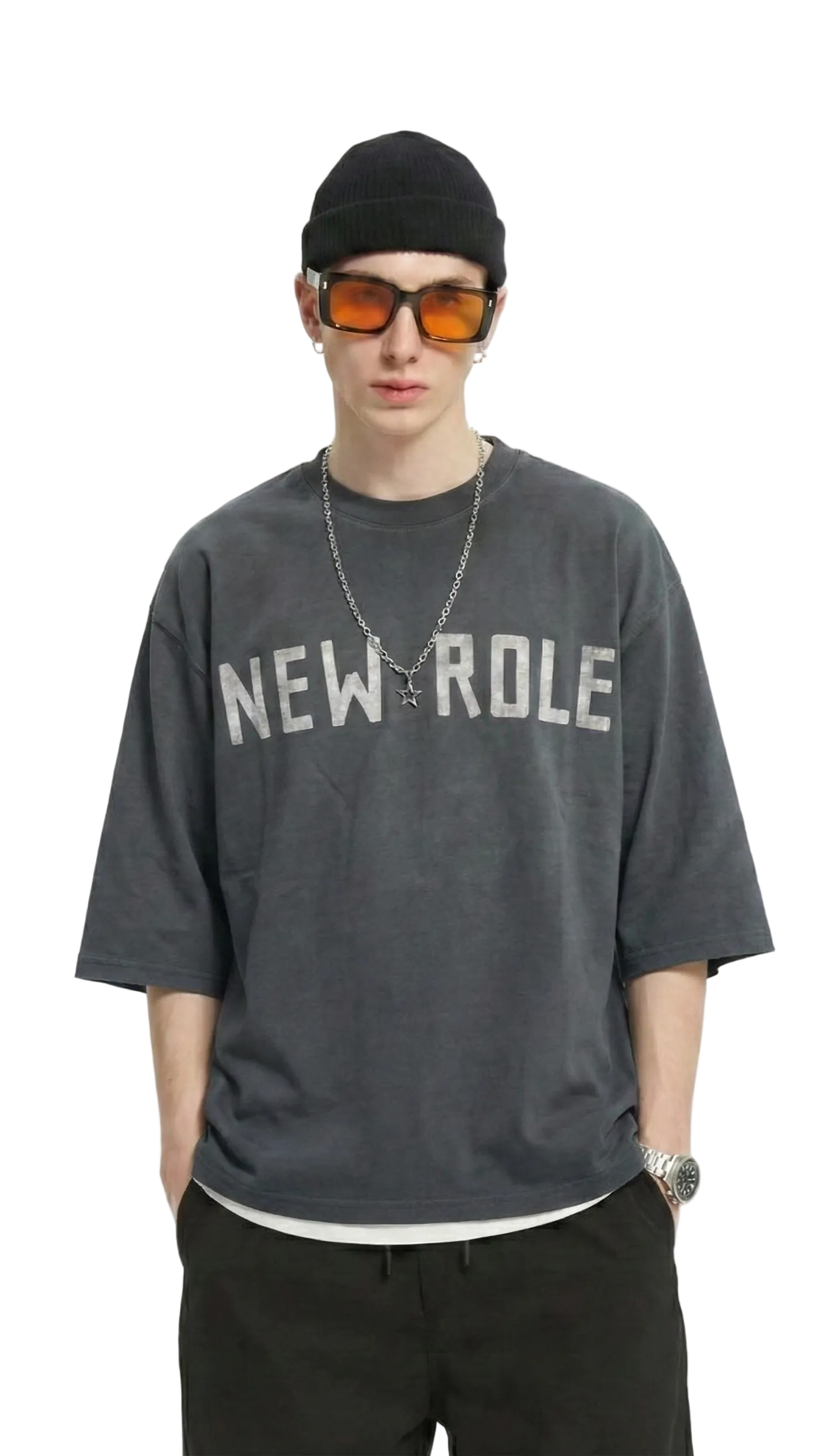 AVOYA S/N Jersey 3/4 Sleeve Crop Top Tee with Detachable Necklace Men's Tee Love to Kleep