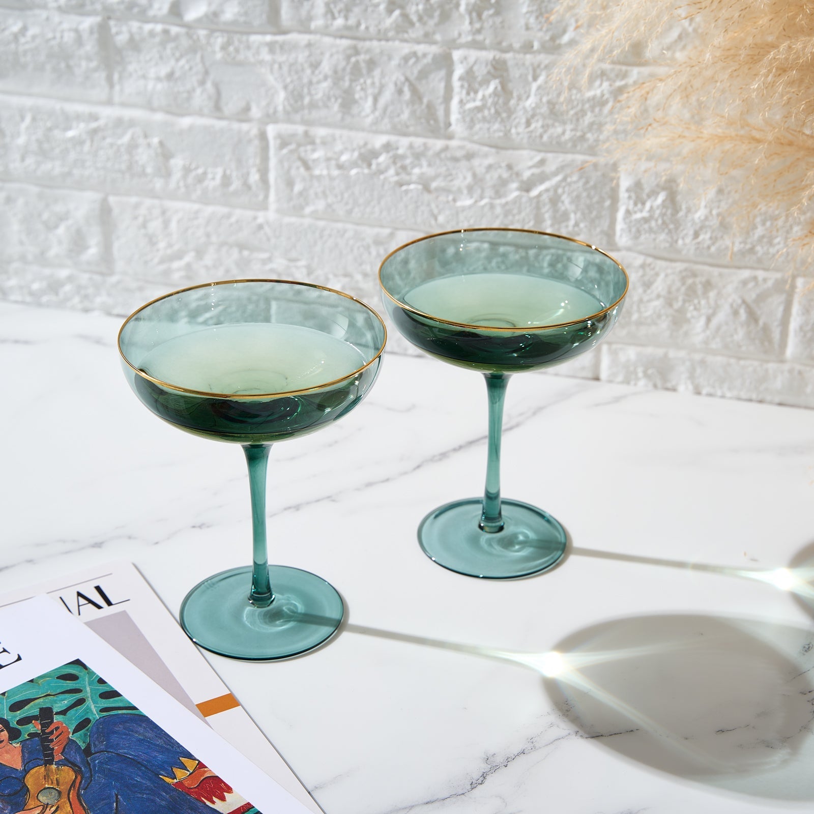 TEEK - Palazzo Champagne Coupe Cocktail Glassware Set | Green HOME DECOR TEEK KS