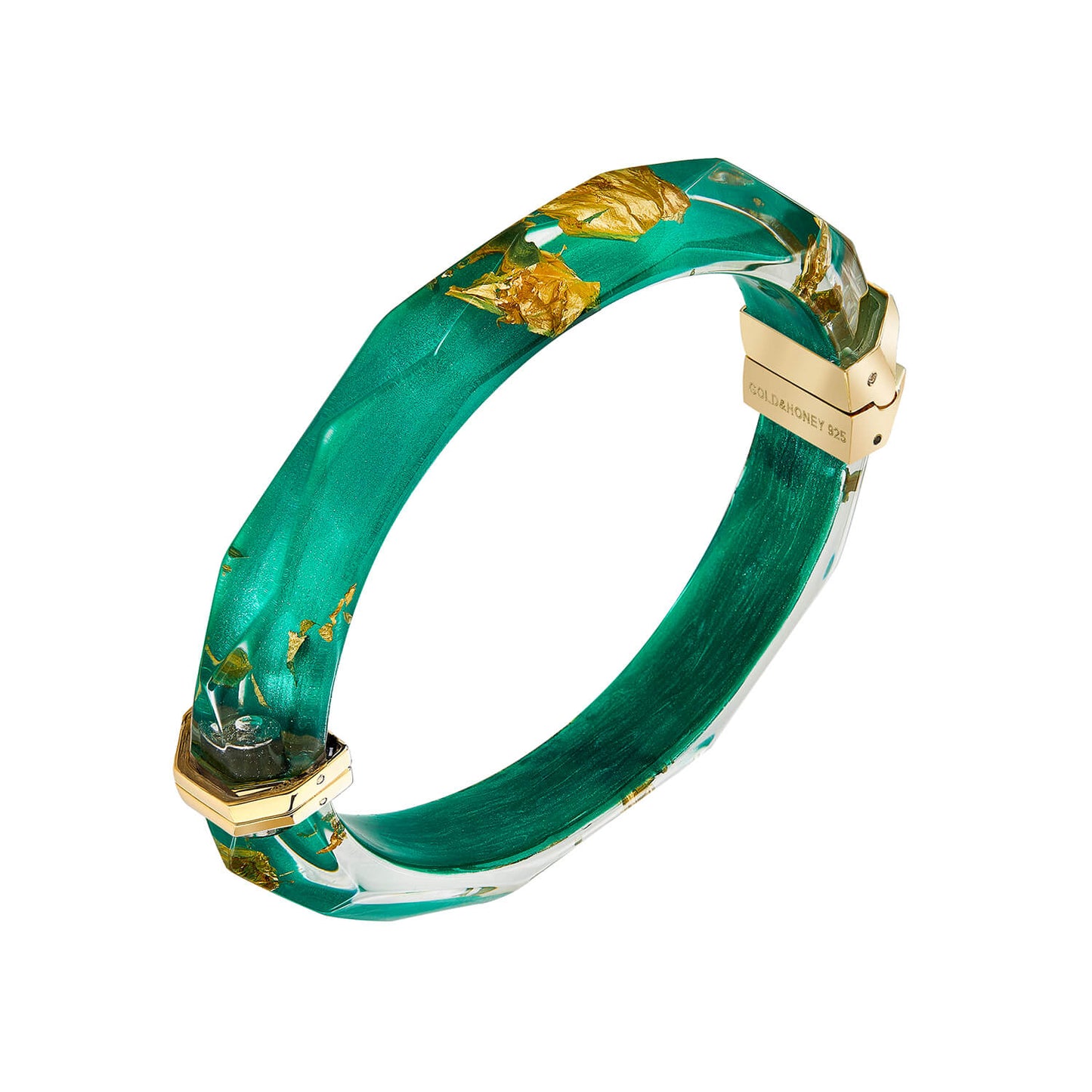 TEEK - Gold Leaf Thin Faceted Lucite Bangles JEWELRY TEEK GNH DARK GREEN GOLD LEAF