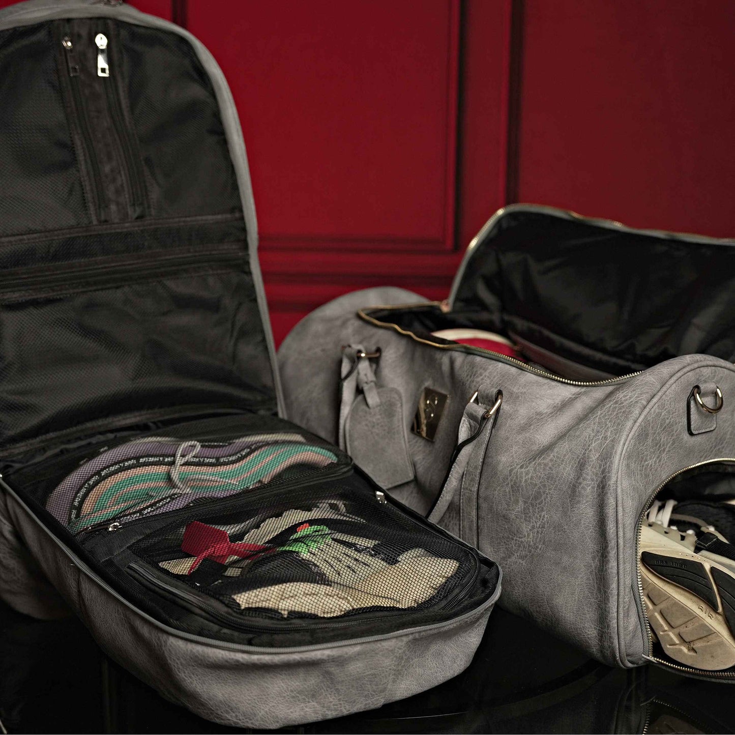 TEEK - Grey Tumbled Leather Signature Bag Set (Signature Backpack and Duffle Bag) BAG TEEK SP