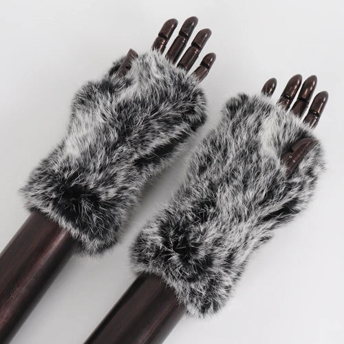 TEEK - Womens Natural Fluff Gloves Fingerless Gloves GLOVES theteekdotcom frost black 20cm 