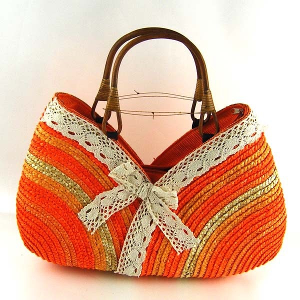 TEEK - Lace Dip Straw Handbag BAG theteekdotcom Orange  