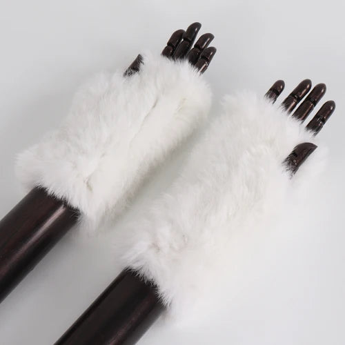 TEEK - Womens Natural Fluff Gloves Fingerless Gloves GLOVES theteekdotcom white 20cm 