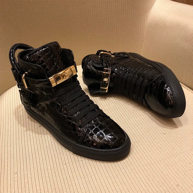 TEEK - Mens Embossed Crocodile High Top Sneakers SHOES theteekdotcom Black 6