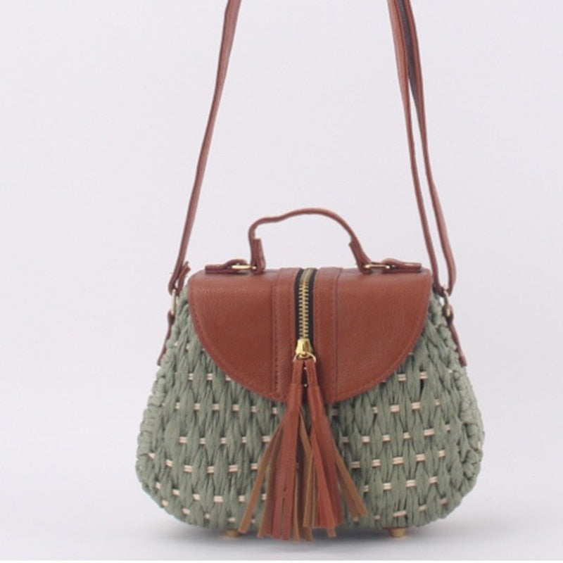 TEEK - Straw Zip Tassel Bohemia Shoulder Bag BAG theteekdotcom green  