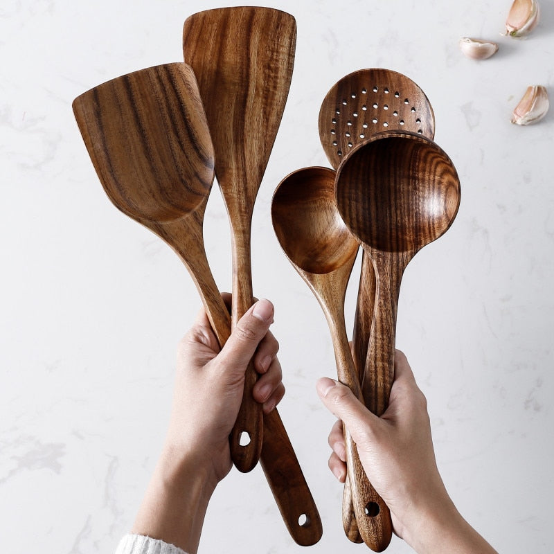 TEEK - Thailand Teak Natural Wood Cooking Spoons HOME DECOR theteekdotcom   