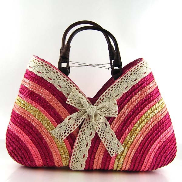 TEEK - Lace Dip Straw Handbag BAG theteekdotcom Hot Pink  