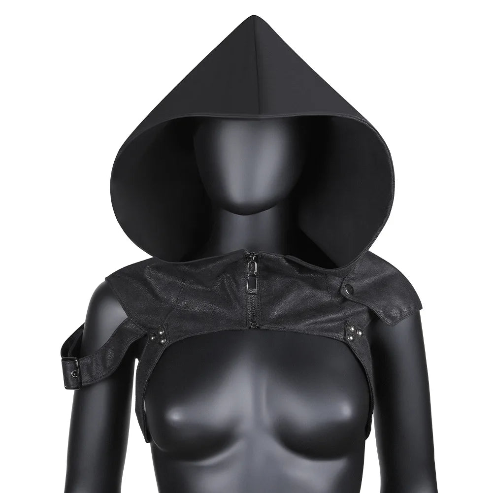 TEEK - Black Headscarf Leather Zippered Hoodie HAT theteekdotcom   