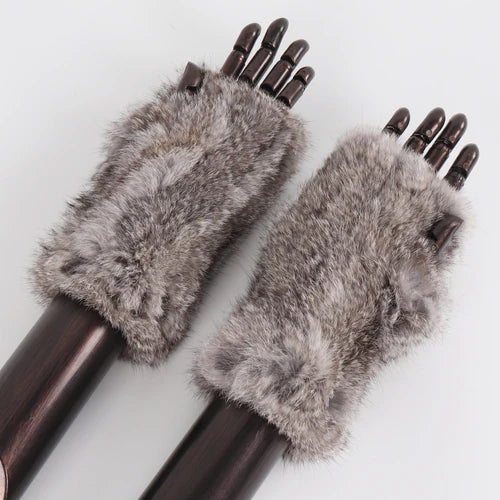 TEEK - Womens Natural Fluff Gloves Fingerless Gloves GLOVES theteekdotcom rabbit grey 20cm 