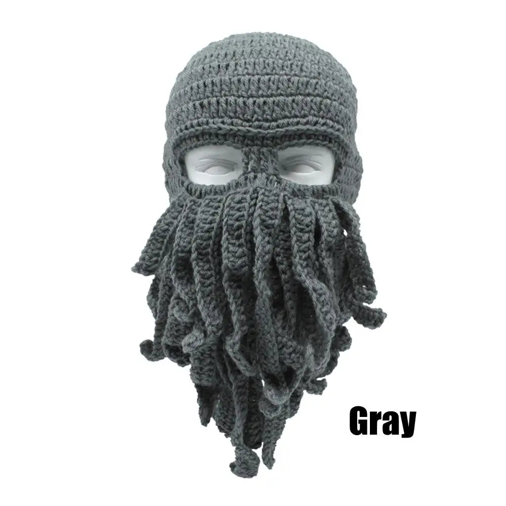 TEEK- Handmade Tentacle Crochet Bearded Beanie HAT theteekdotcom Dark Grey One Size 