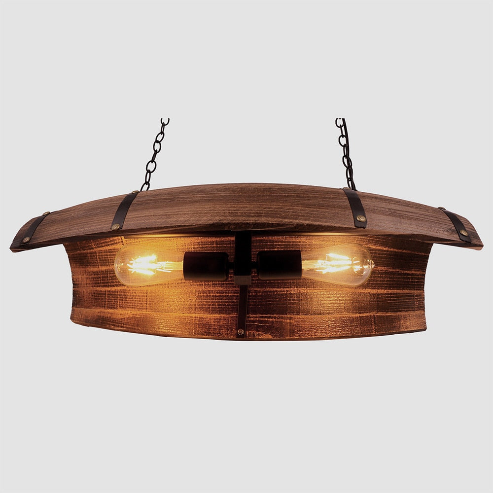 TEEK - Vintage Solid Wood Barrel Iron Chain LED Chandelier LIGHTS theteekdotcom   