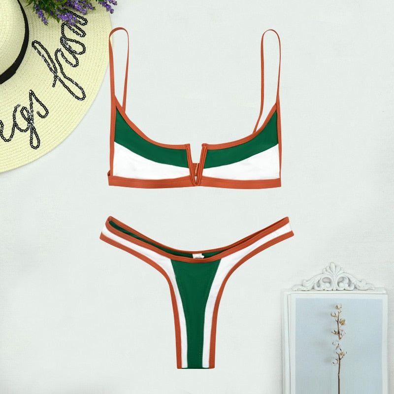 TEEK - Vintage Micro V-Bra Brazilian Thong Bikini SWIMWEAR theteekdotcom green XS 