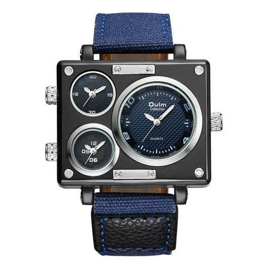 TEEK - Oversize 3 Time Zones Rectangle Wristwatch WATCH theteekdotcom BLUE  