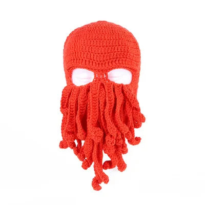 TEEK- Handmade Tentacle Crochet Bearded Beanie HAT theteekdotcom Orange One Size 