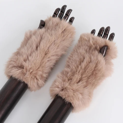 TEEK - Womens Natural Fluff Gloves Fingerless Gloves GLOVES theteekdotcom khaki 20cm 