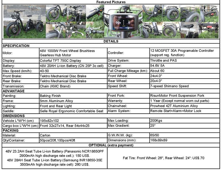 TEEK - Electric Fat Tire 48V 1000W Three-Wheeled Bike TRANSPORTATION theteekdotcom   
