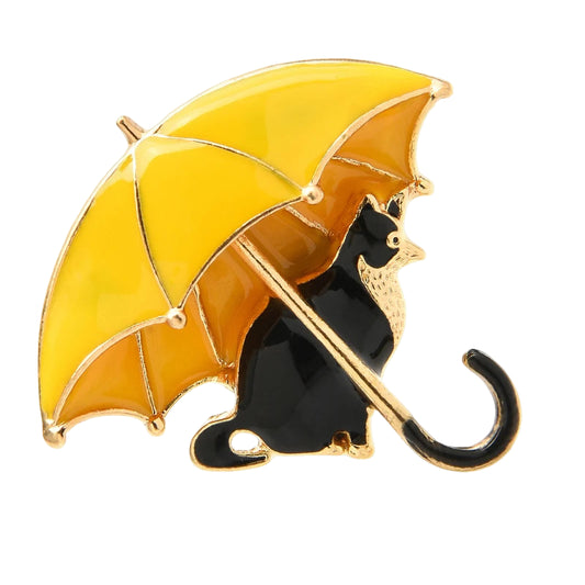 TEEK - Cat Under Umbrella Brooch JEWELRY theteekdotcom