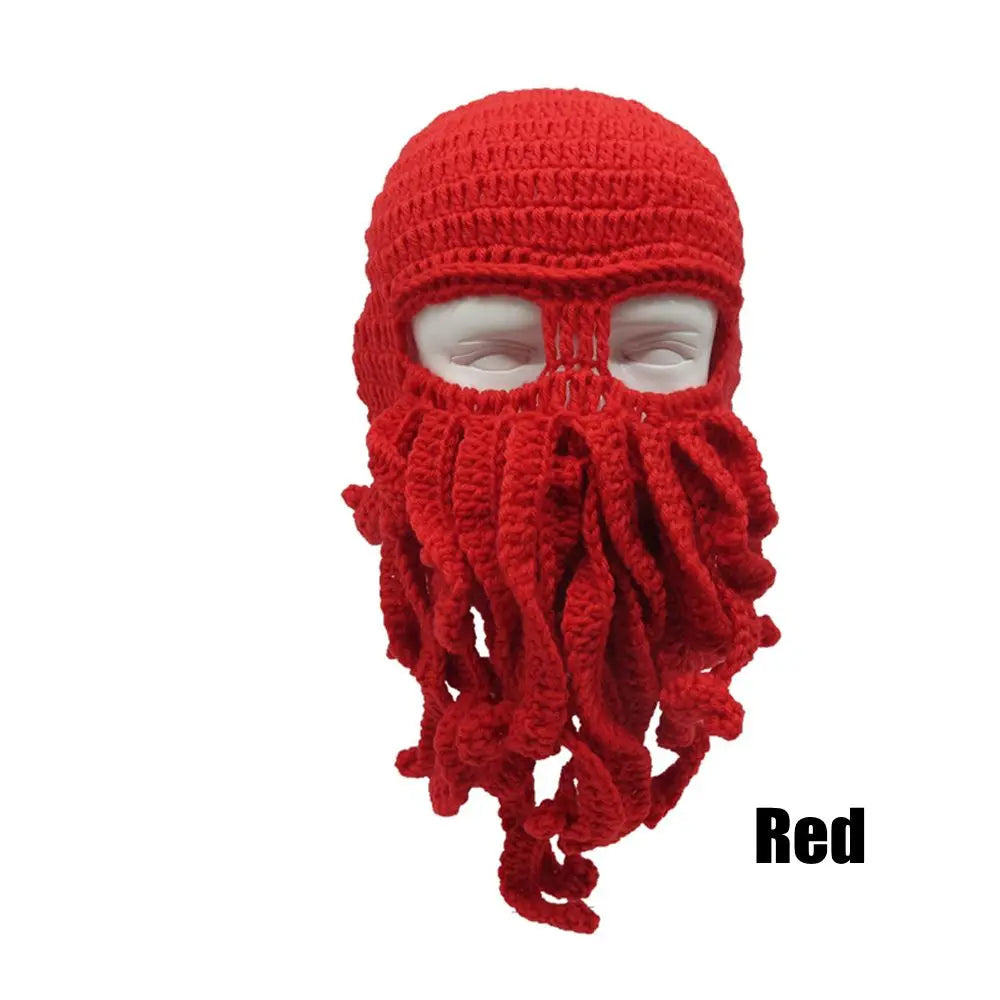 TEEK- Handmade Tentacle Crochet Bearded Beanie HAT theteekdotcom Red One Size 