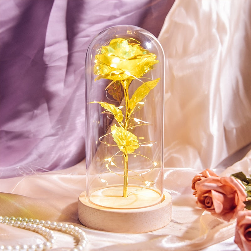 TEEK - Preserved Roses with LED Light Decor HOME DECOR theteekdotcom Wood Base-Yellow  