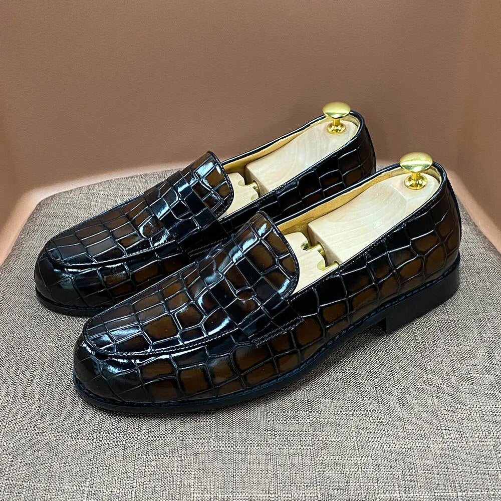 TEEK - Leather Mens Croc Style Loafers SHOES theteekdotcom Brown US 7 